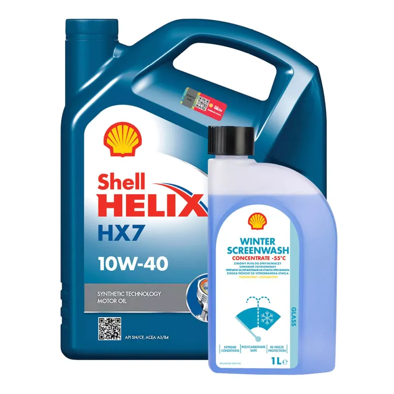 Моторна олива Shell Helix HX7 10W-40 4л + зимовий омивач Shell Concentrate -55°С 1л