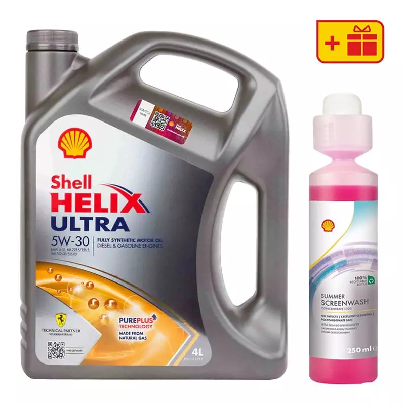 Моторна олива Shell Helix Ultra 5W-30 4л + Літній омивач концентрат 0,25 АКЦІЯ
