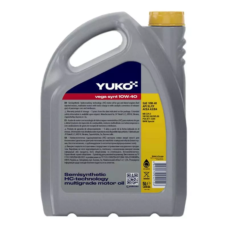 Моторна олива Yuko Vega Synt 10W-40 5л (4820070242126)